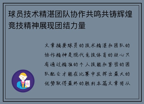 球员技术精湛团队协作共鸣共铸辉煌竞技精神展现团结力量